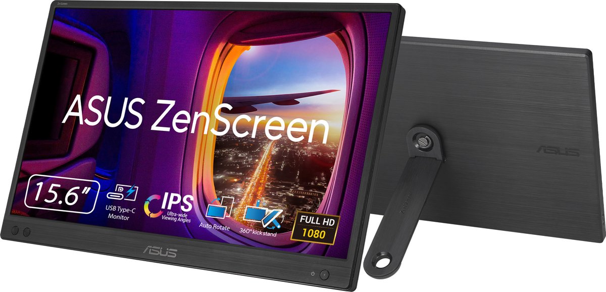 Asus ZenScreen MB166CR LCD-monitor Energielabel B (A - G) 39.6 cm (15.6 inch) 1920 x 1080 Pixel 16:9 5 ms USB-C IPS LCD