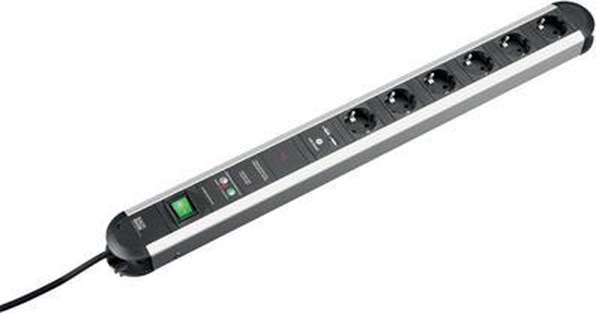 Bachmann 331.055 Overspanningsveilige stekkerdoos 6-voudig Zwart, Aluminium Randaarde stekker 1 stuk(s)