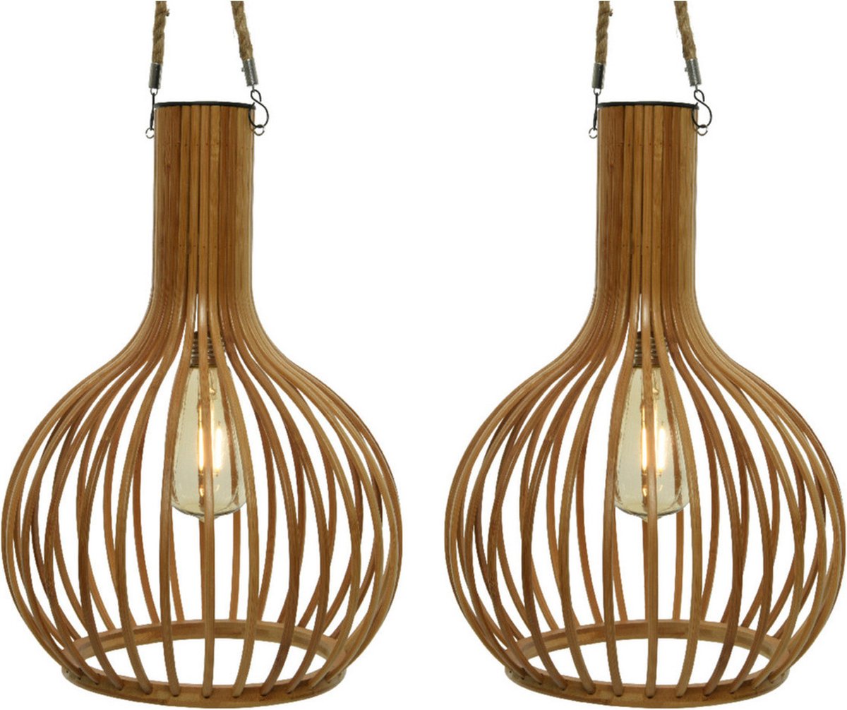 3x stuks solar tuinverlichting hanglamp bamboe 28 cm -
