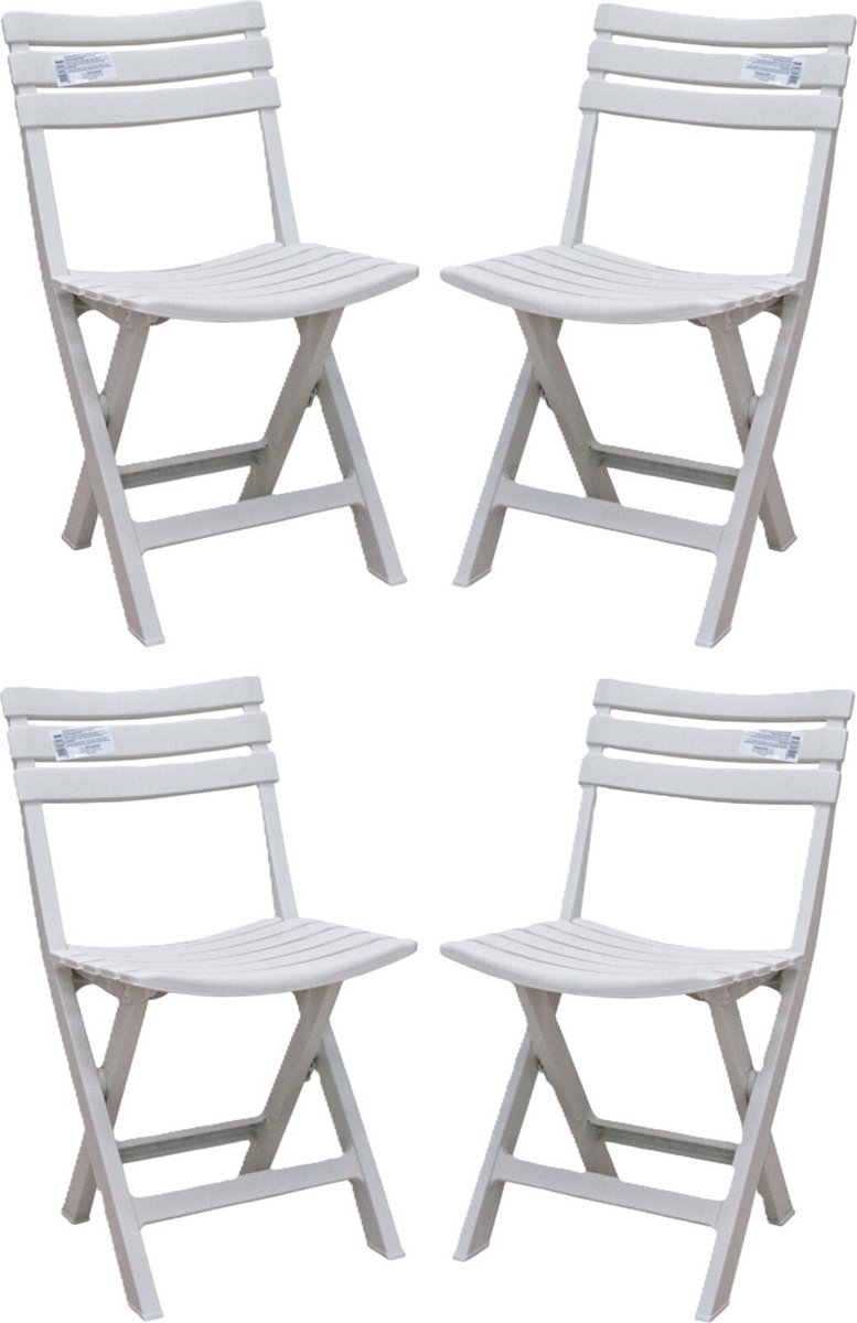 Klapstoel voor buiten/binnen - 4x - ivoor wit - 41 x 78 cm - stevig kunststof - Bijzet stoelen -