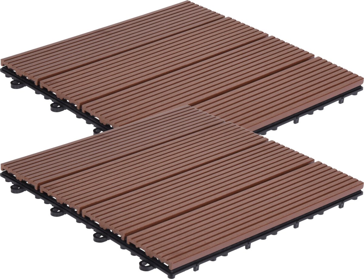 Tuintegel/terrastegels - 24x stuks - bruin - kunststof - 30 x 30 cm - vlonder tegels -