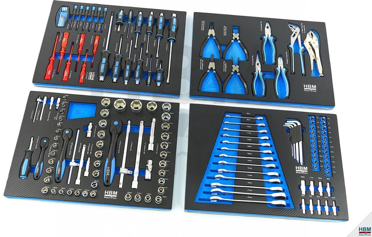 HBM 154-delige PREMIUM inlay voor gereedschapswagen BLAUW