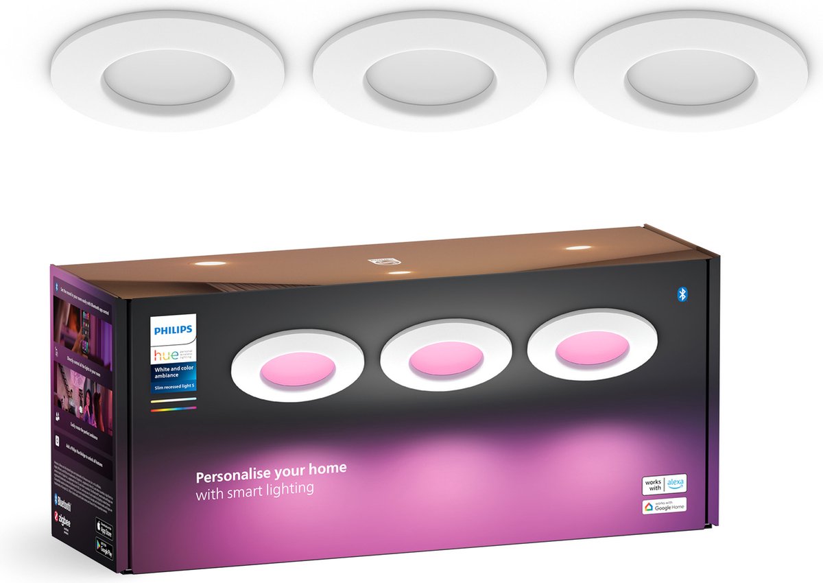 Philips Hue inbouwspot Slim 3-pack  - White and color - 90mm