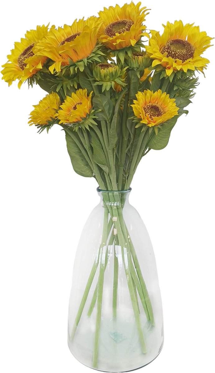 Kunstbloemen boeket Zonnebloem Helianthus groot - 8x - 85 cm - kunst zijdebloem -