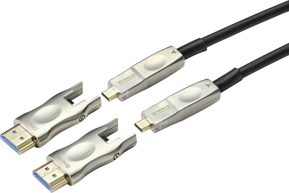SpeaKa Professional SP-9538584 HDMI-kabel HDMI Adapterkabel HDMI-A-stekker, HDMI-micro-D-stekker, HDMI-A-stekker, HDMI-micro-D-stekker 50.00 m Zwart 4K UHD,