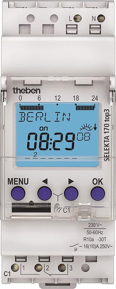 Theben 1700130 Schakelklok Digitaal Weekprogramma 2600 W IP20 Astro-functie