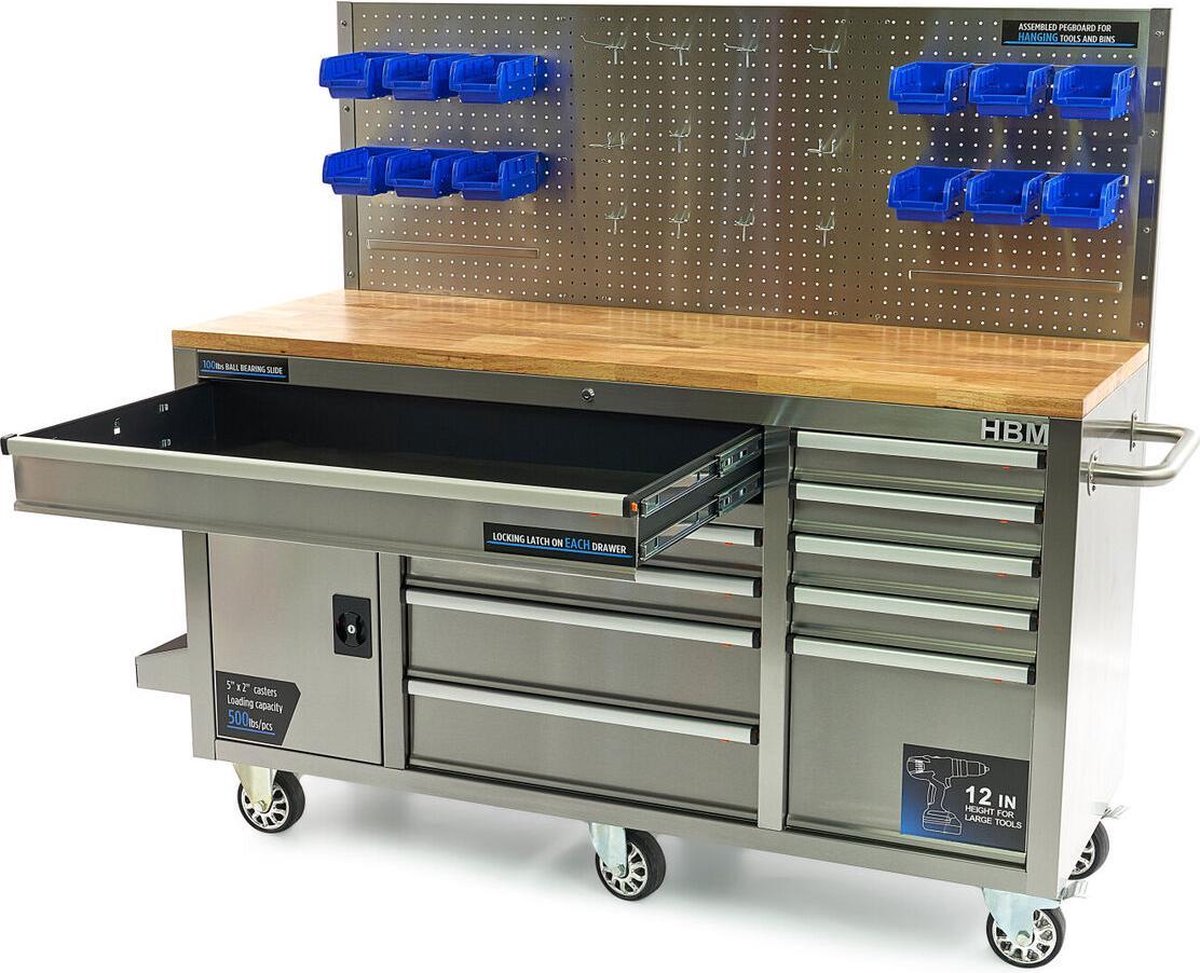 Gereedschapswagen / werkbank RVS 186cm