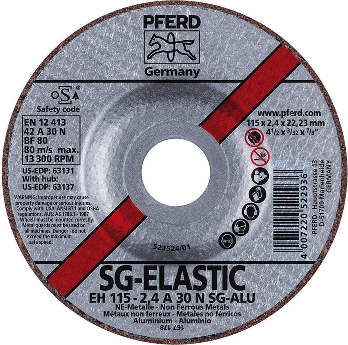 PFERD EHT 180-2,9 SG ALU 61326323 Doorslijpschijf recht 180 mm 25 stuk(s) Aluminium, Non-ferrometaal