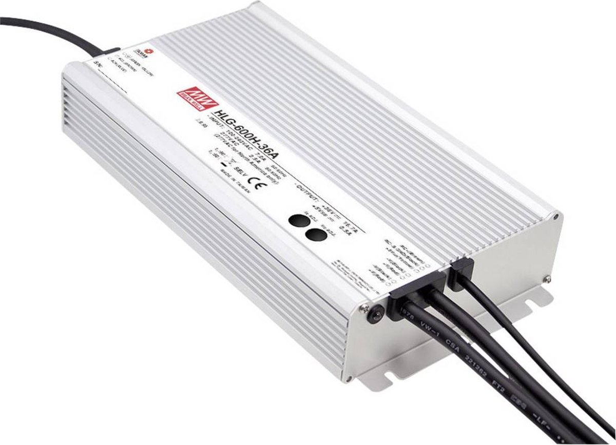 Mean Well HLG-600H-24A LED-driver, LED-transformator Constante spanning, Constante stroomsterkte 600 W 25 A 24 V/DC PFC-schakeling, Overbelastingsbescherming,