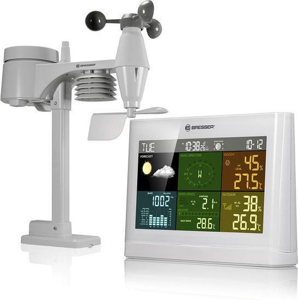 BRESSER 5-in-1 Comfort Weercenter met Kleurendisplay (wit)