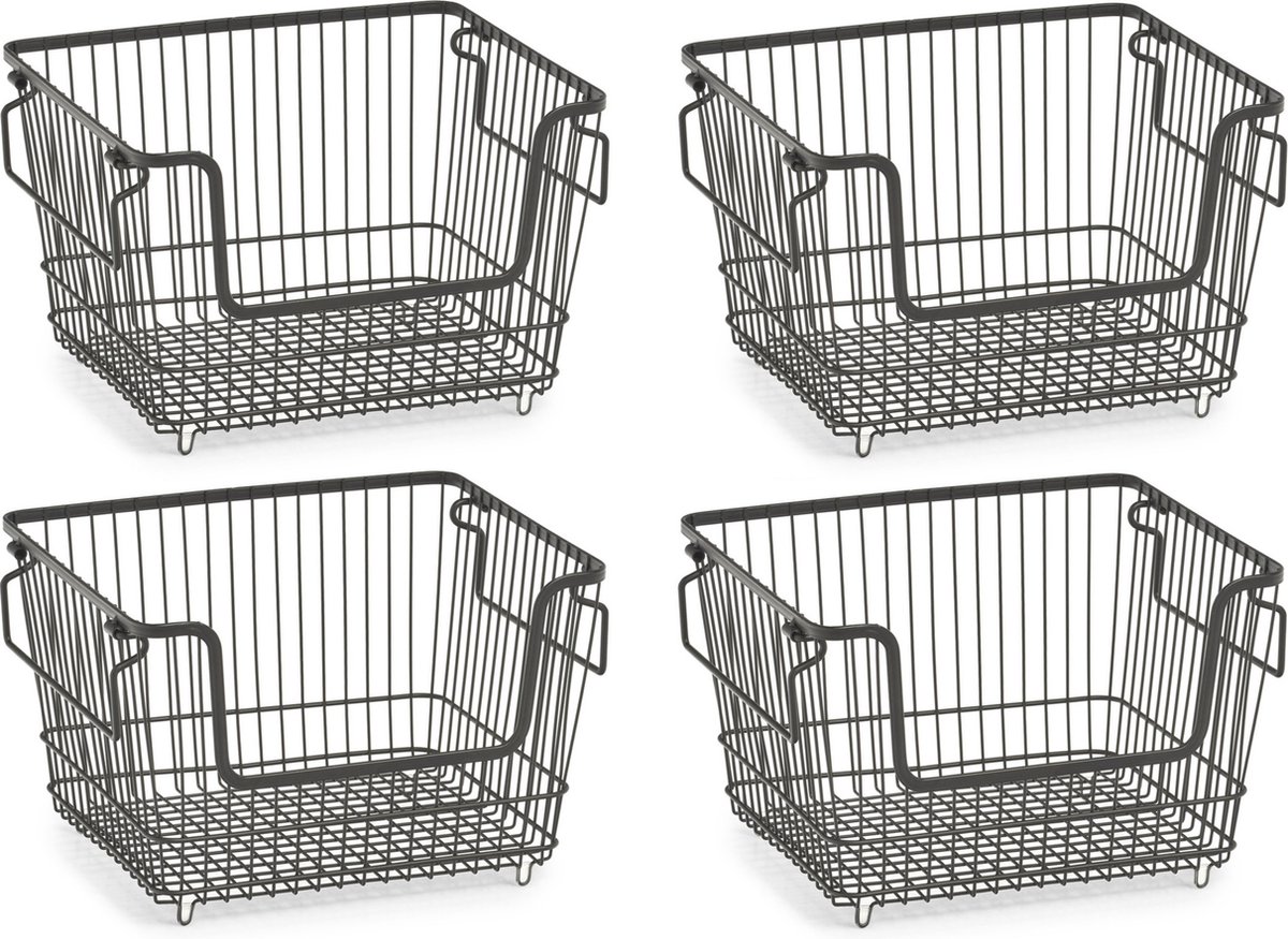 7x Zwarte opberg/opruim mandjes stapelbaar 33 cm -