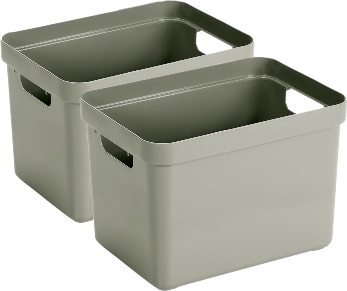 8x stuks lichtgroene opbergboxen/opbergmanden 18 liter kunststof -