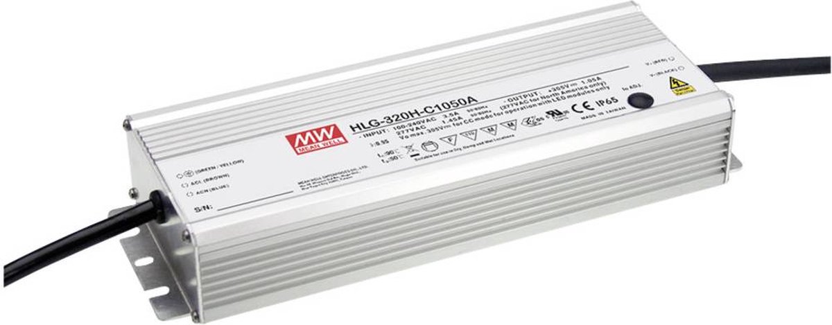 Mean Well HLG-320H-C1050A LED-driver Constante stroomsterkte 320.25 W 525 - 1050 mA 152 - 305 V/DC Montage op ontvlambare oppervlakken, Geschikt voor meubels,