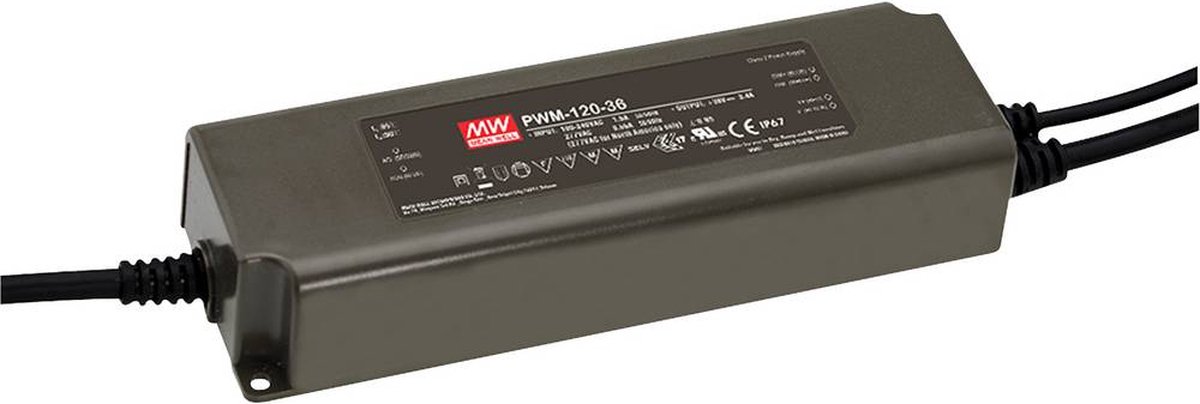 Mean Well PWM-120-24BLE LED-driver Constante spanning 120 W 5 A 24 V/DC Dimbaar, Montage op ontvlambare oppervlakken, Geschikt voor meubels, Outdoor,