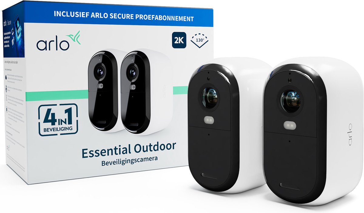ARLO ESSENTIAL2 2K OUTDOOR CAMERA 2-PACK VMC3250-100EUS IP-Bewakingscameraset Met 2 cameras 2688 x 1520 Pixel