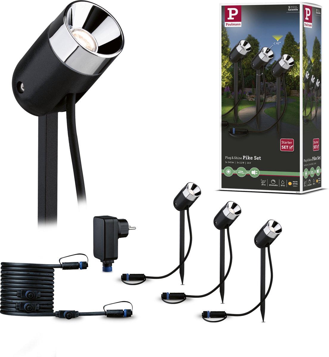 Paulmann Pike 94242 Verlichtingssysteem Plug&Shine LED-tuinspot startset Set van 3 stuks LED 10.5 W Warmwit Antraciet