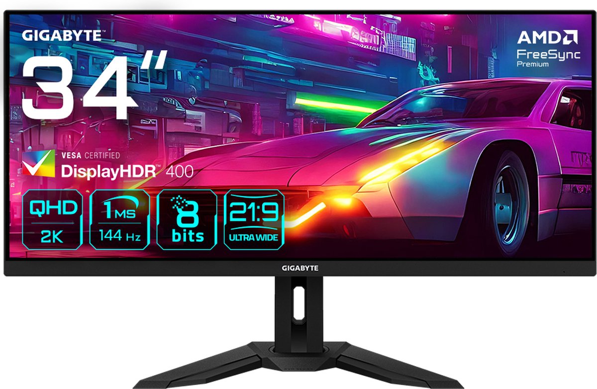 Gigabyte M34WQ computer monitor 86,4 cm (34") 3440 x 1440 Pixels 2K Ultra HD LED Zwart