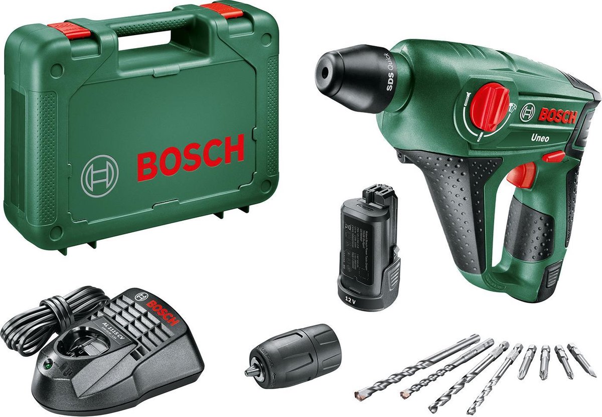 Bosch Home and Garden 060398400D SDS-Quick-Accu-boorhamer 12 V 2.0 Ah Li-ion Incl. accu, Incl. accessoires, Incl. koffer
