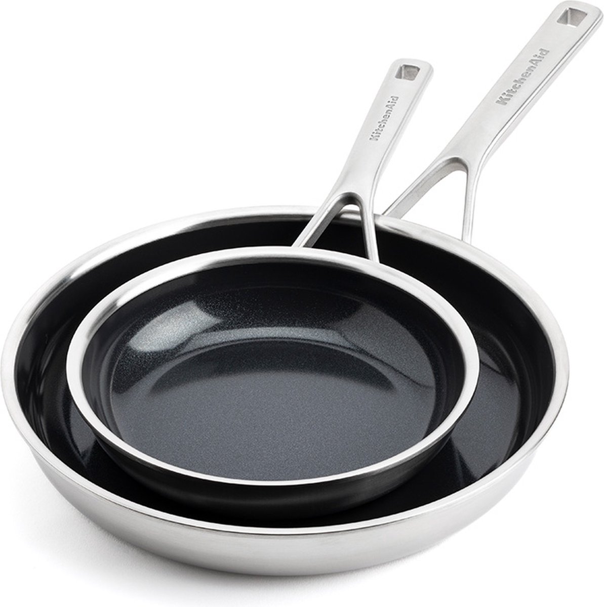 KitchenAid Koekenpannenset - Multi-Ply RVS - ø 20 en 28 cm - keramische anti-aanbaklaag