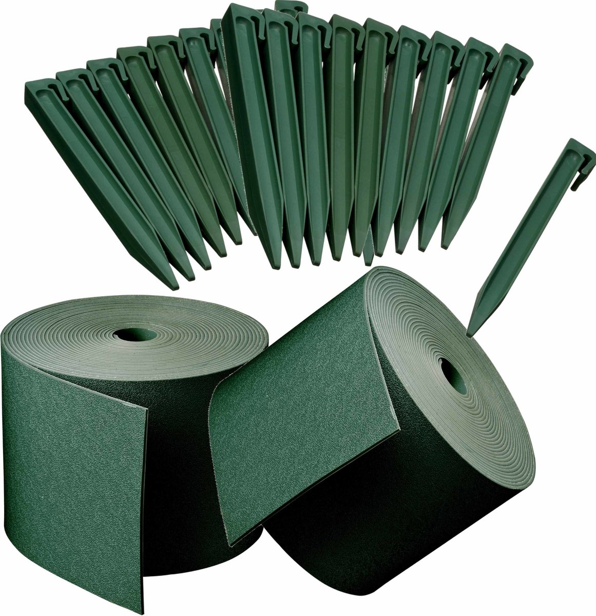 2x stuks Kunststof grasranden / borderranden groen inclusief 20x grondpennen 10 m x 15 cm -
