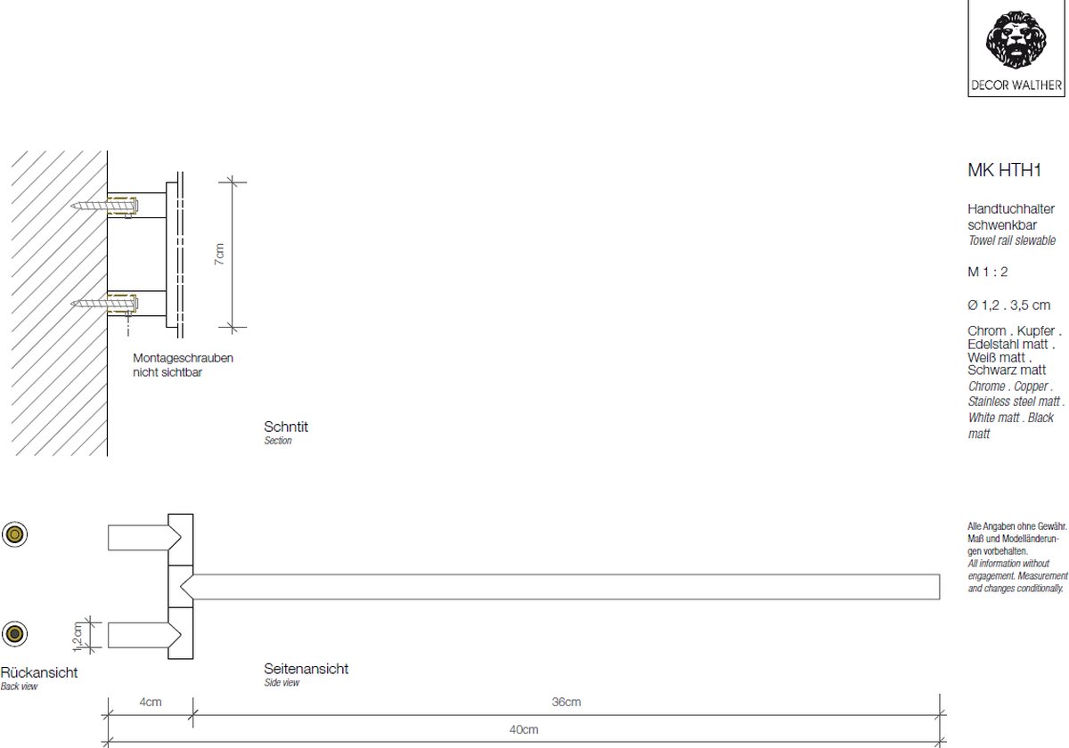 Decor Walther Handdoekstang Mikado MK HTH1 - zwenkbaar - mat zwart
