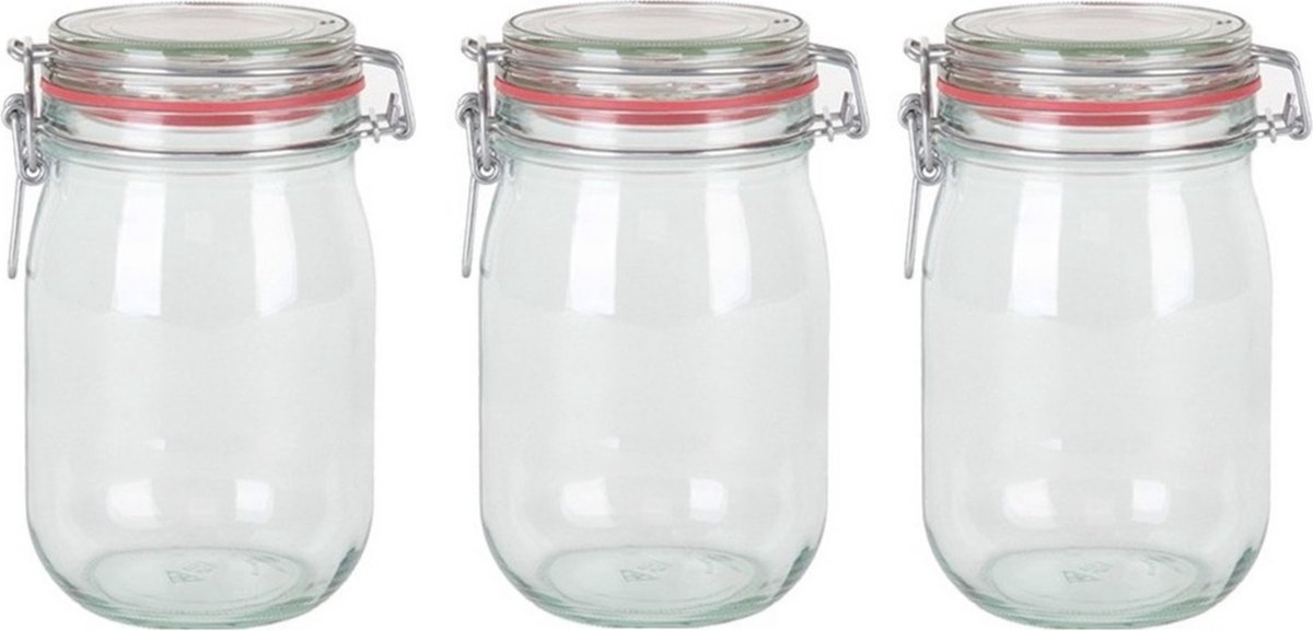 15x Weckpotten/inmaakpotten 1000 ml/1 liter met beugelsluiting -