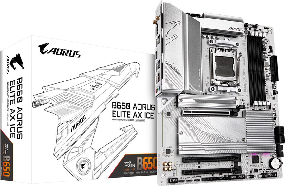 Gigabyte B650 AORUS ELITE AX ICE Moederbord Socket AMD AM5 Vormfactor ATX Moederbord chipset AMD® B650