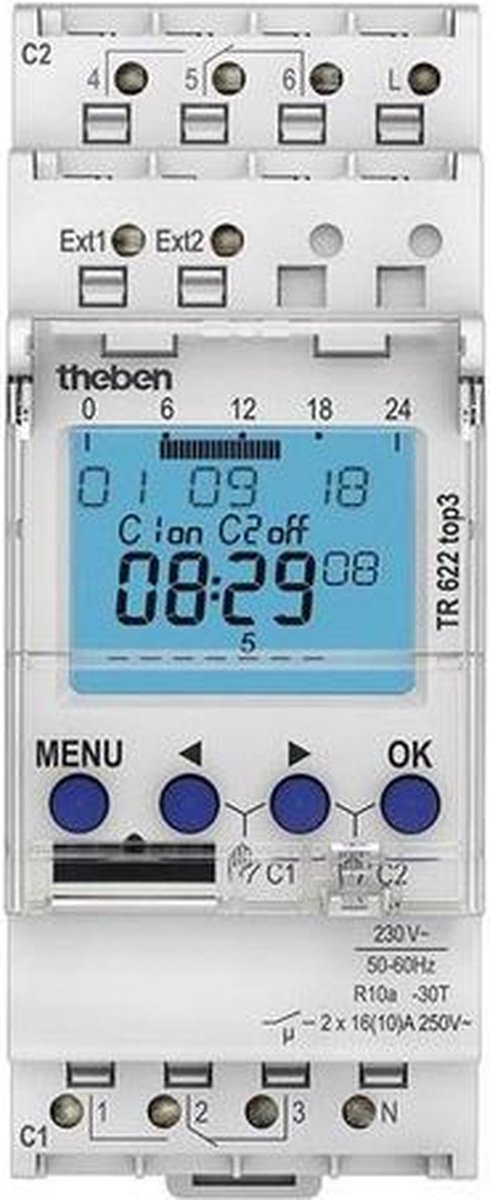 Theben 6220130 Schakelklok Digitaal Weekprogramma 2600 W IP20 Countdown-functie, Gangreserve, Externe ingang, Impulsfunctie, Zomer- en wintertijd omzetten