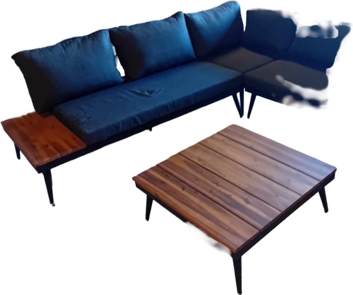Silverstone loungeset black, acacia inclusief anthracite kussens - Yoi