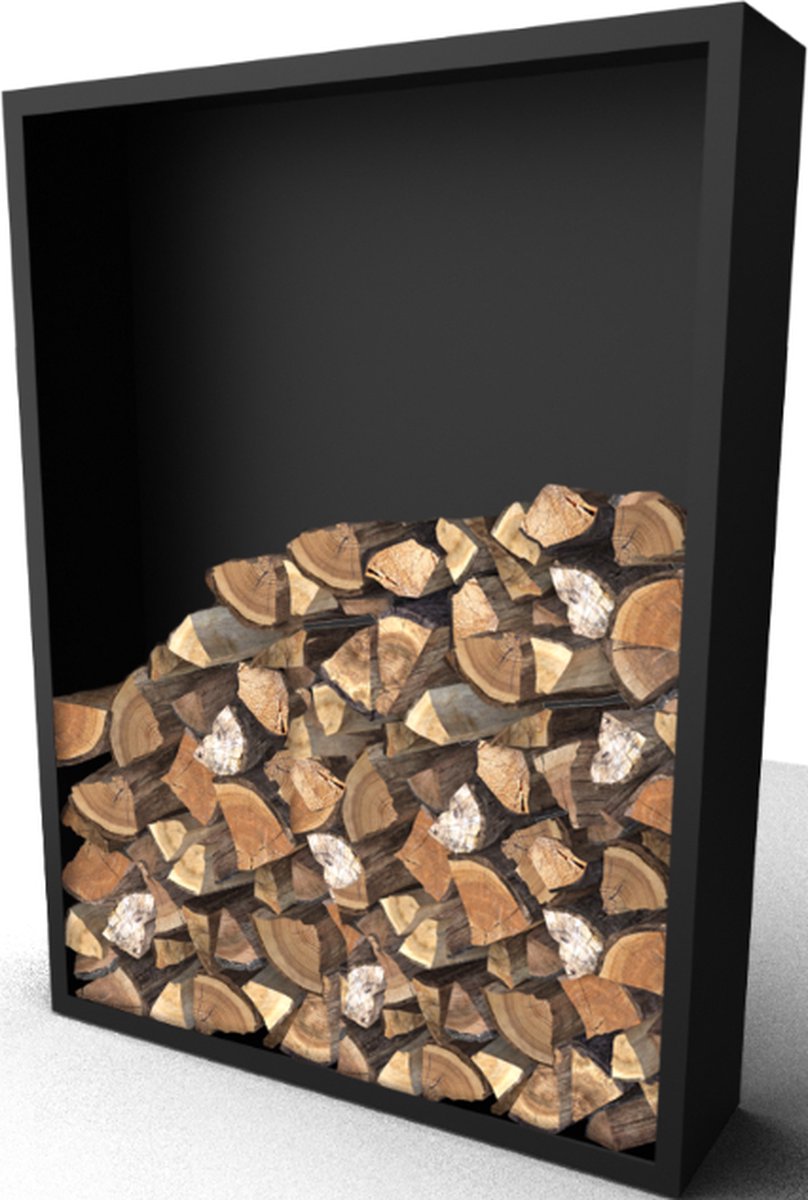 Beltza zwarte Houtopslag met achterwand Lengte: 1500 Breedte: 385 Hoogte: 2000 - Geroba