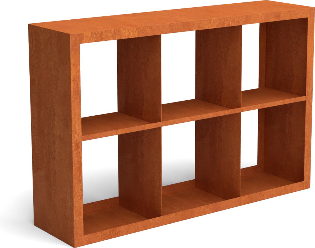 Egura cortenstaal houtopslag onderverdeling 6 vakken 1500x385x1000 mm - Geroba