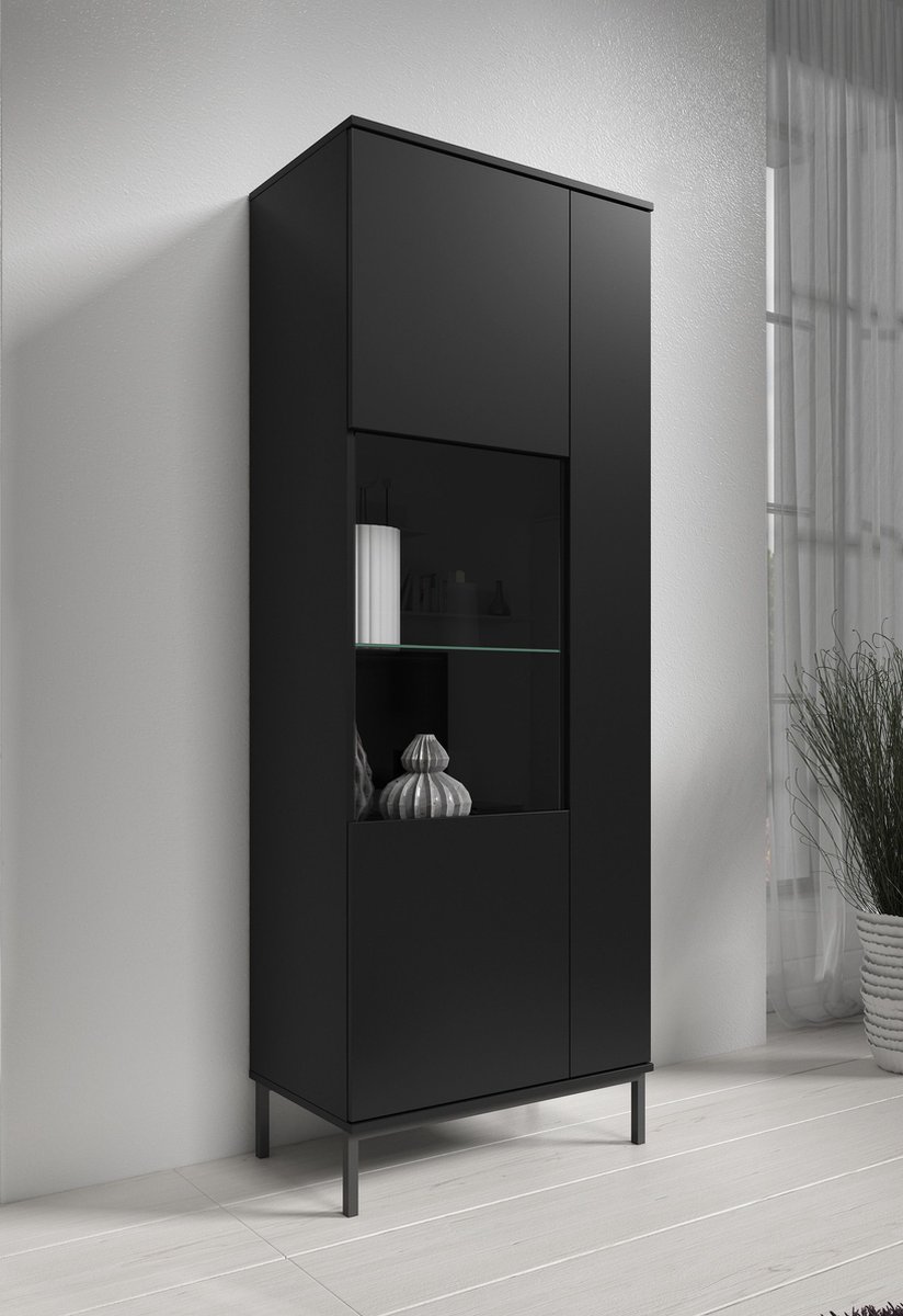 Meubella Vitrinekast Queen - Mat Zwart - 70 cm