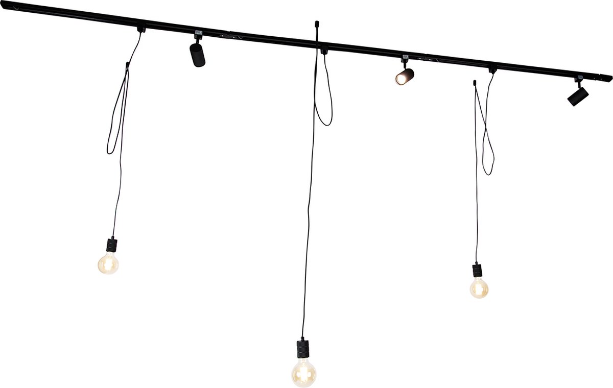 QAZQA Smart railsysteem zwart 3 spots en hanglamp 1-fase - Cavalux