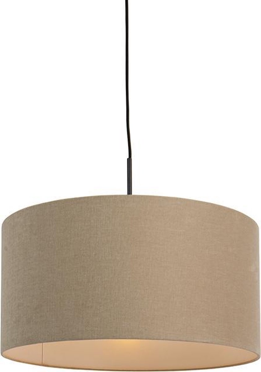 QAZQA Landelijke hanglamp zwart met beige kap 50cm - Combi