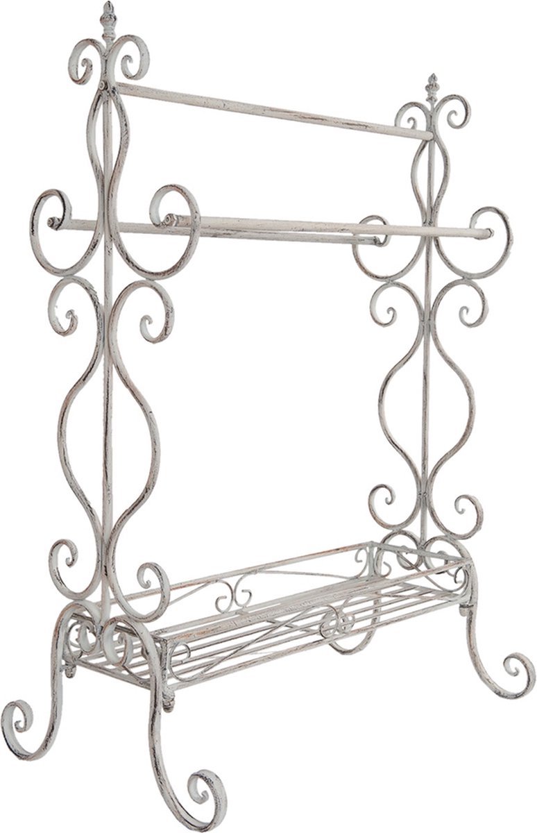 Clayre & Eef Handdoekhouder 65x40x93 cm Wit Ijzer Handdoekrek Staand