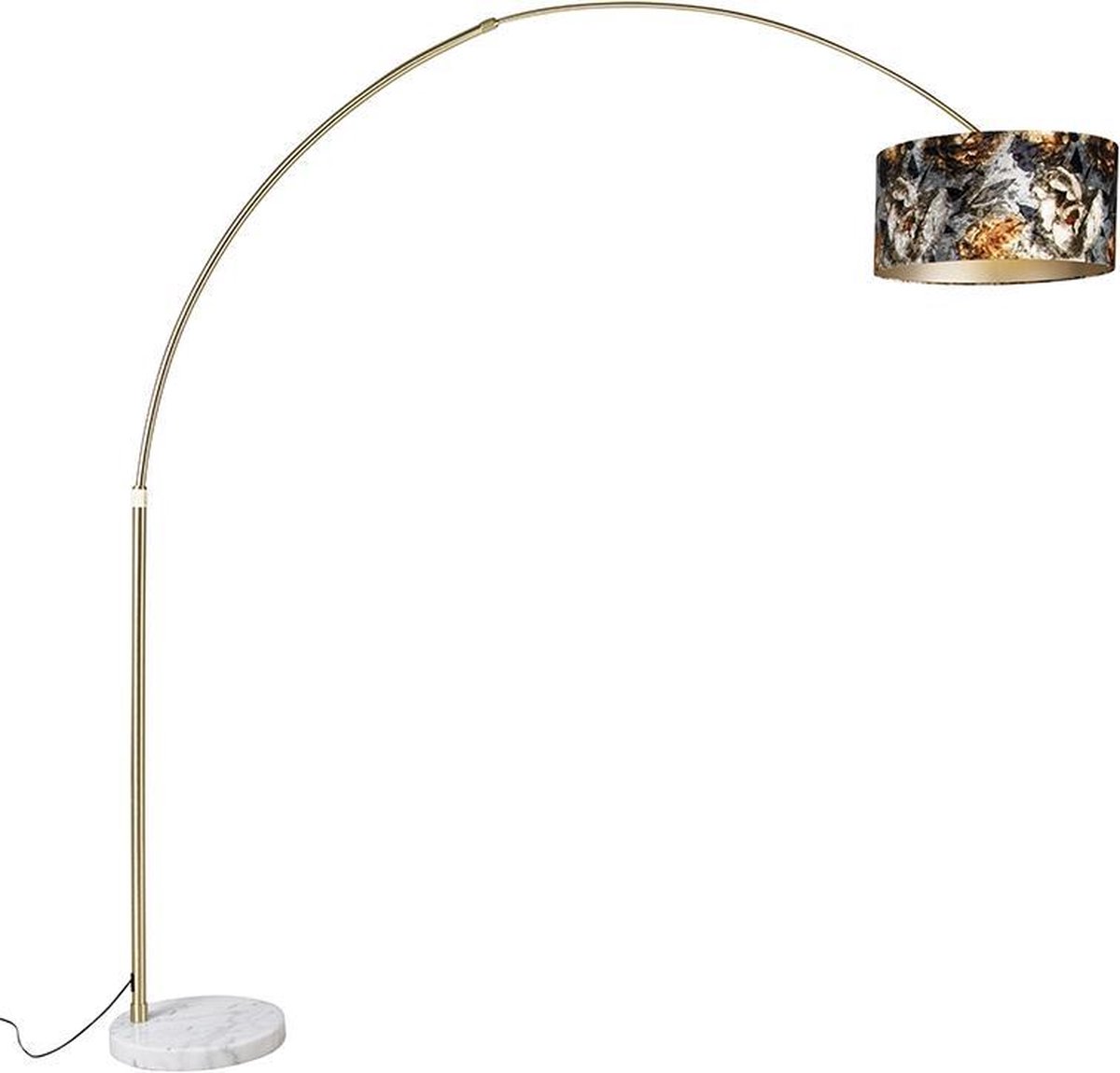 QAZQA Booglamp messing met kap bloem dessin 50 cm - XXL