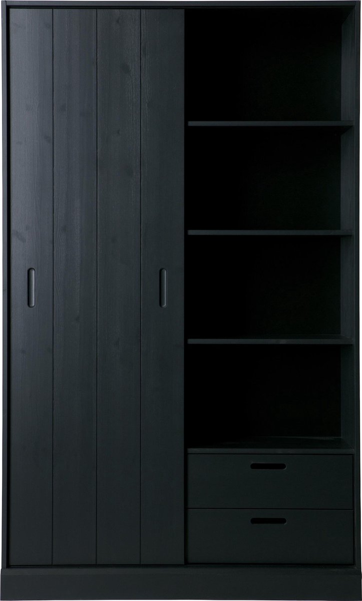 WOOOD Move schuifdeurkast - Grenen - Zwart - 200x120x42