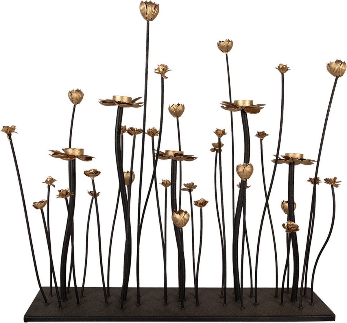 Clayre & Eef Kandelaar 69x15x66 cm Zwart Goudkleurig Ijzer Bloemen