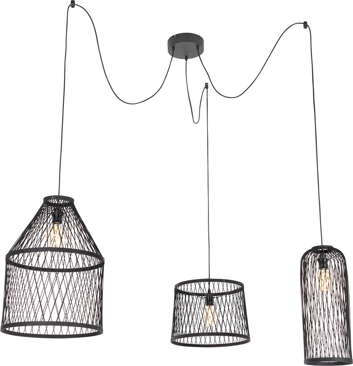 QAZQA Landelijke buiten hanglamp zwart rotan 3-lichts - Calamus