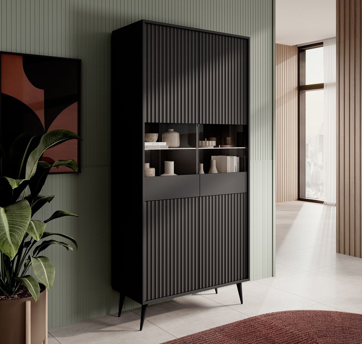 Meubella Vitrinekast Winq - Antraciet - 90 cm