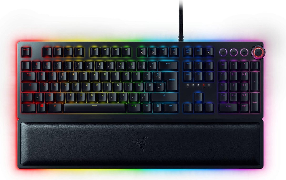 Razer Huntsman Elite Opto-Mechanical Gaming Keyboard with Wrist Rest and Media Keys - Clicky Optical Switch - Chroma RGB Lighting - French Layout