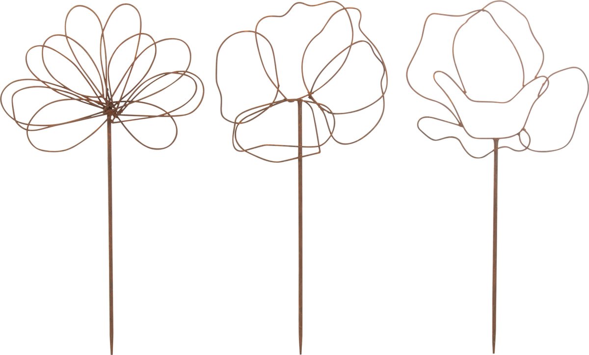 J-Line tuindecoratie Bloemen - ijzer - roest - 3 stuks