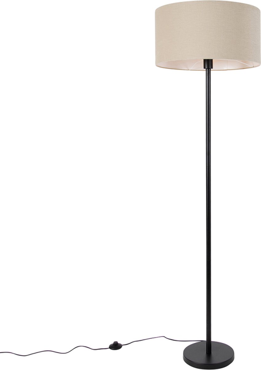 QAZQA Vloerlamp zwart met kap licht bruin 50 cm - Simplo