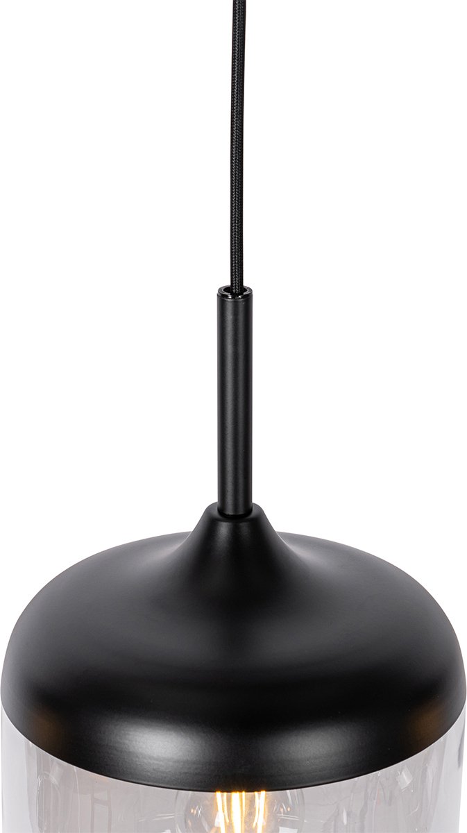QAZQA Design hanglamp zwart met goud en smoke glas 4-lichts - Kyan