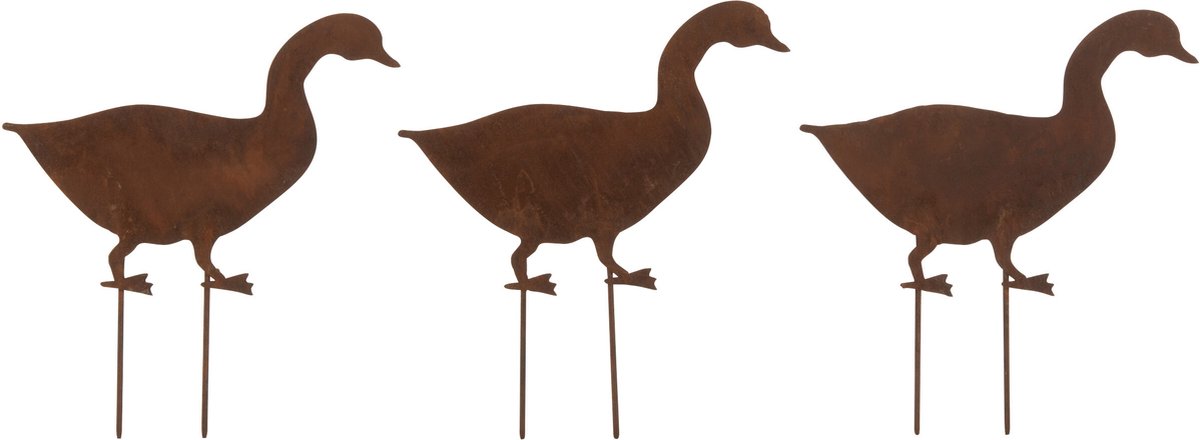 J-Line decoratie Tuin 3 Stuks Eenden - ijzer - roest - 12 stuks