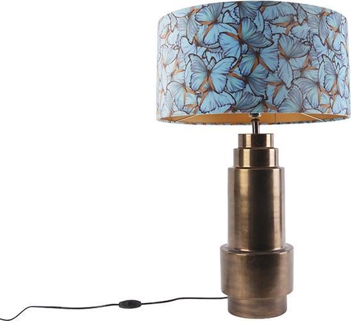 QAZQA Tafellamp brons met velours vlinder kap 50 cm - Bruut