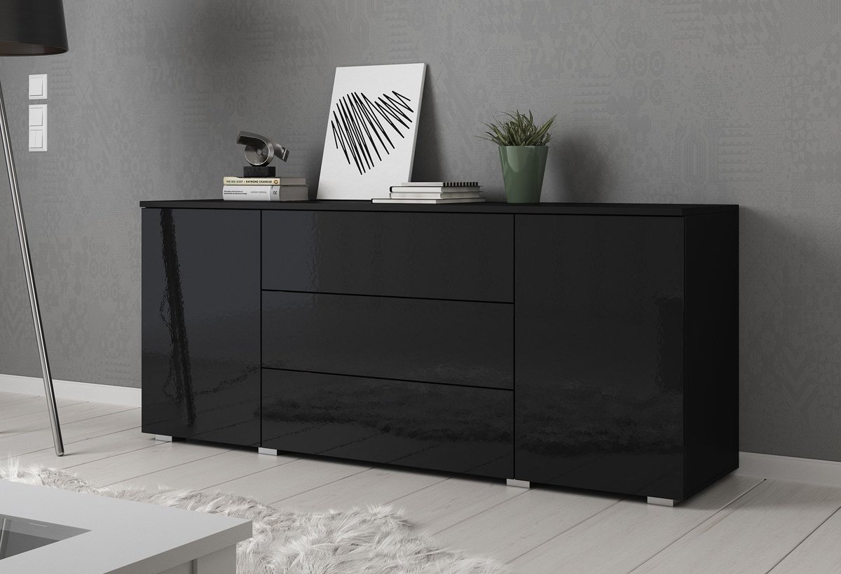 Meubella Dressoir Pure - Zwart - 150 cm