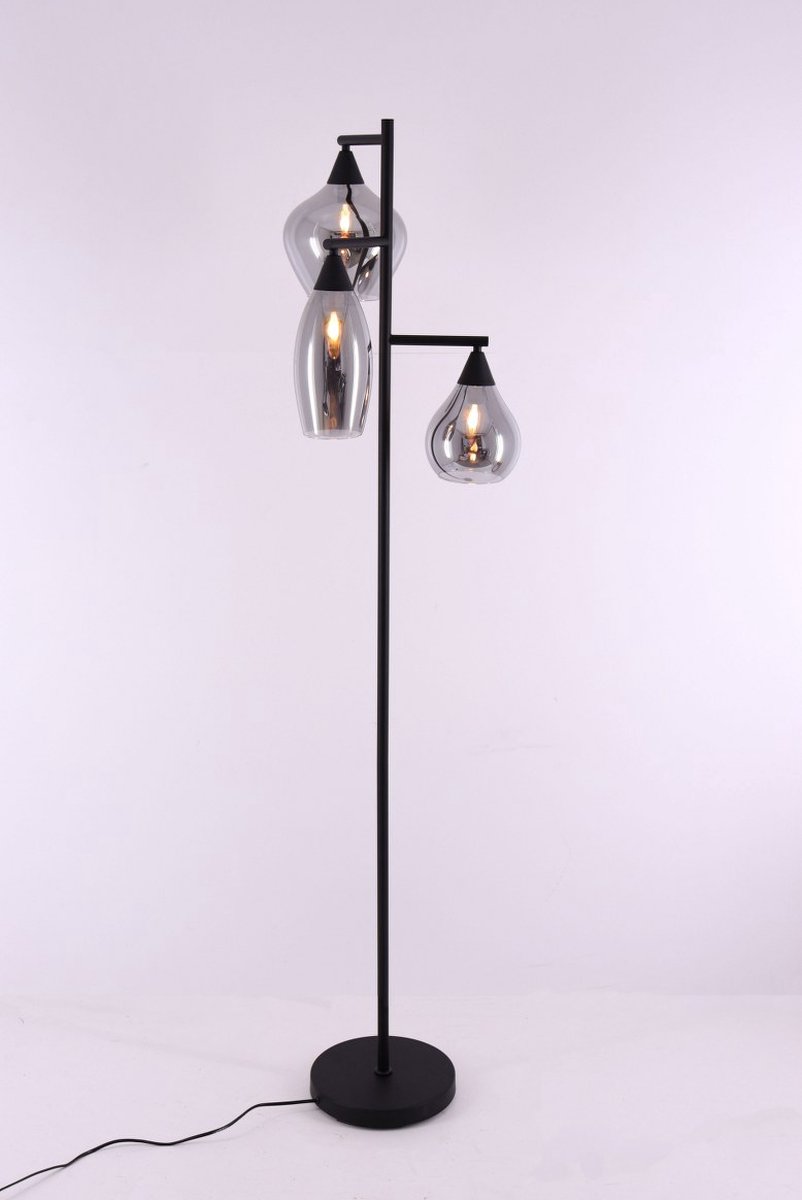 Highlight Vloerlamp Cambio Black & Smoke Glas 3Lichts 164cm