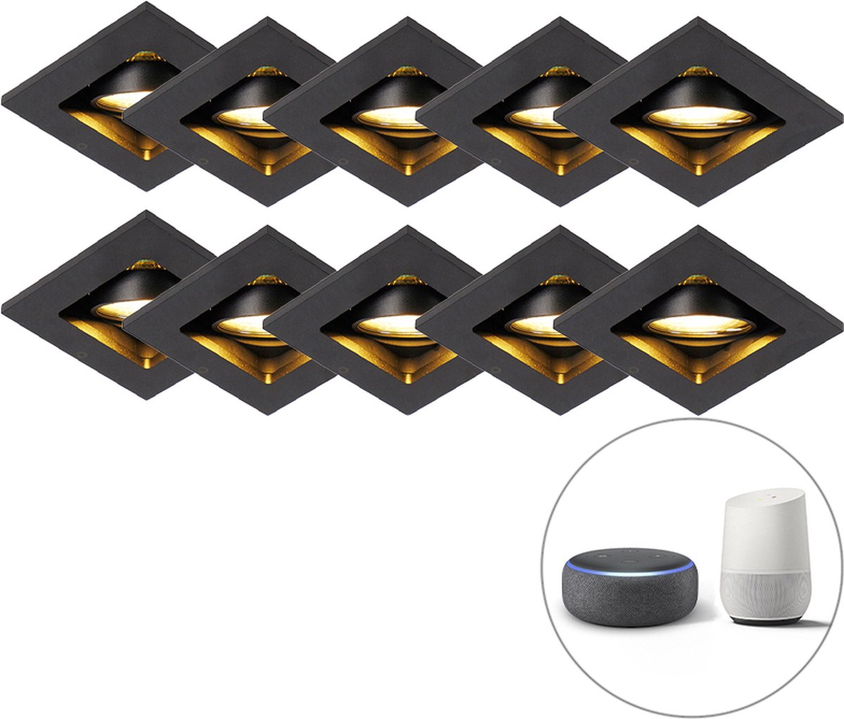 QAZQA Set van 10 smart inbouwspots zwart incl. Wifi GU10 - Qure
