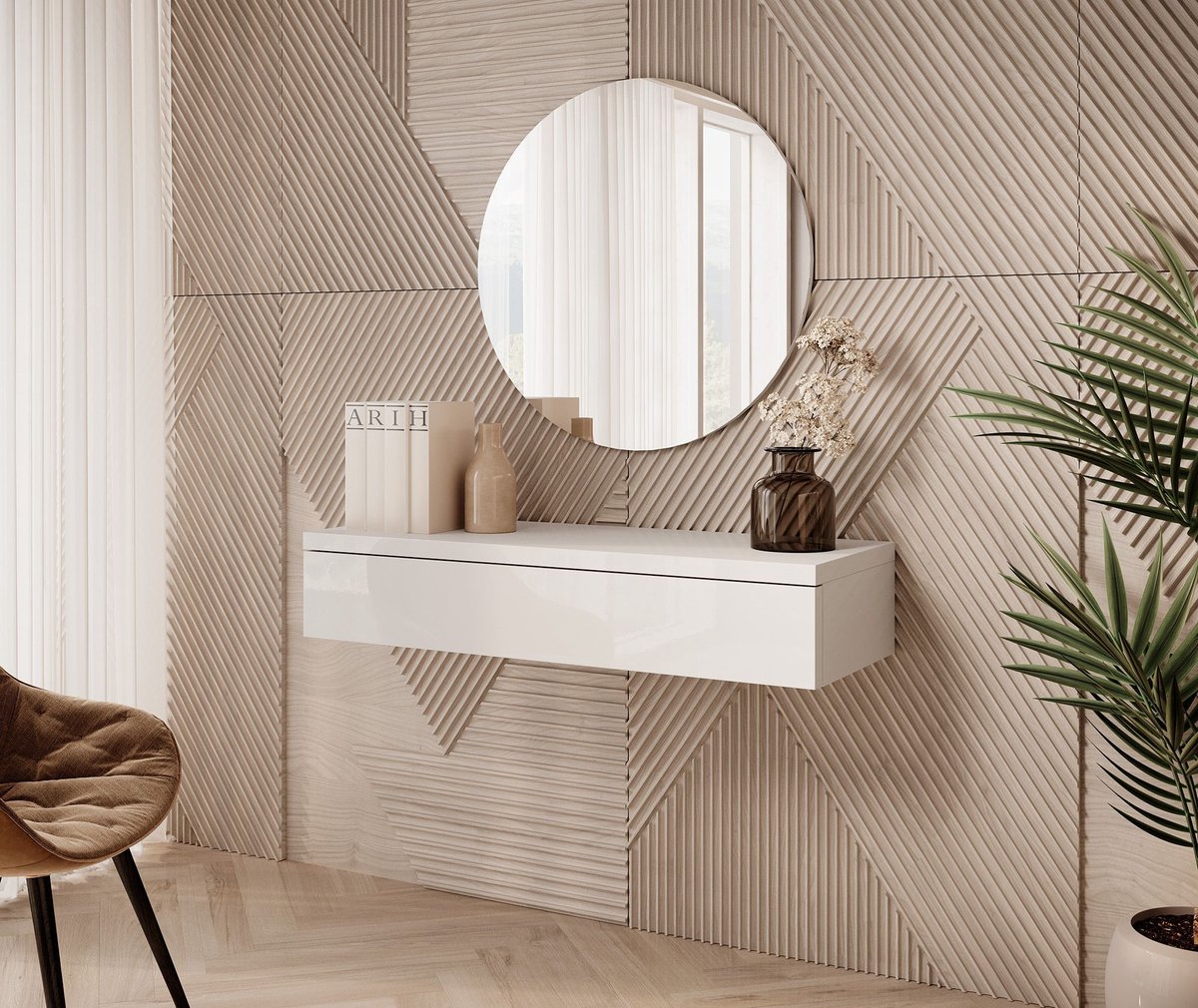 Meubella Kaptafel Amaretto - Wit - 100 cm - Met spiegel